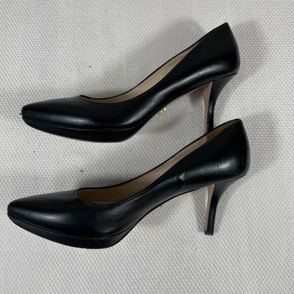 Prada Black Leather Pointed Toe Platform Pumps Size 37.5 US 7 - Picture 10 of 13